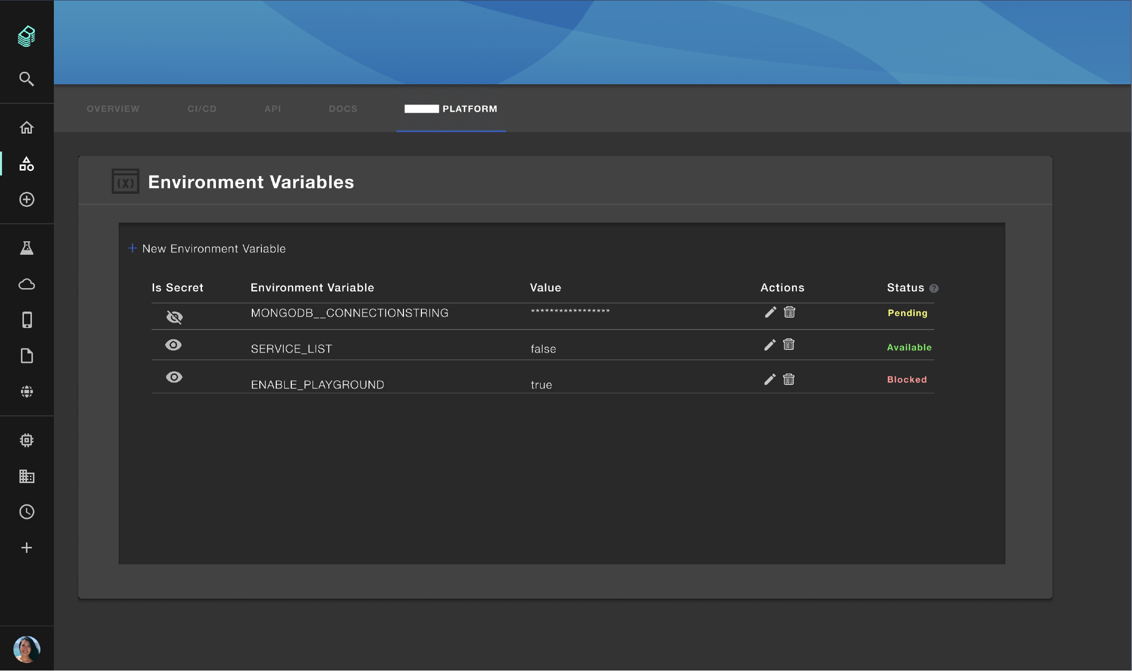 Screenshot of a possible secret manager implemented in Backstage